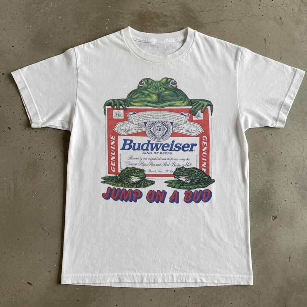 Gildan Men White T-Shirt, White Budweiser Graphic Tee Re Shirt